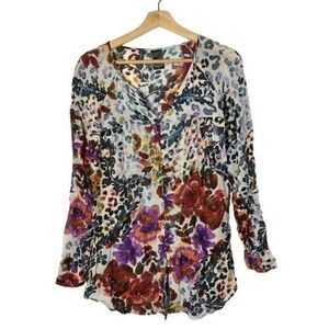 Casual Studio Watercolor Floral Sheer Y2K Long Sleeve Blouse M